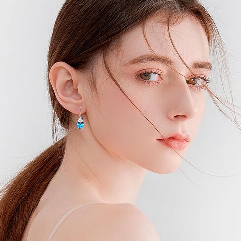 YEESIA الباندا الأقراط 925 الفضة الاسترليني الكريستال الأقراط لطيف الحيوان الأزرق كريستال Leverback تتدلى الأقراط الكريستال الحيوان مجوهرات للنساء الفتيات ابنة in Kuwait