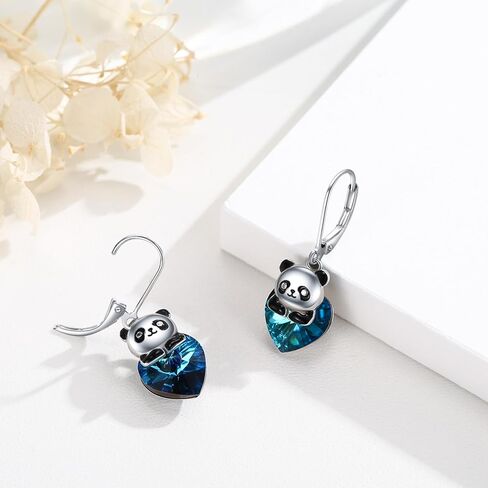 YEESIA الباندا الأقراط 925 الفضة الاسترليني الكريستال الأقراط لطيف الحيوان الأزرق كريستال Leverback تتدلى الأقراط الكريستال الحيوان مجوهرات للنساء الفتيات ابنة in Kuwait