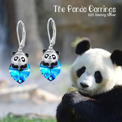 YEESIA الباندا الأقراط 925 الفضة الاسترليني الكريستال الأقراط لطيف الحيوان الأزرق كريستال Leverback تتدلى الأقراط الكريستال الحيوان مجوهرات للنساء الفتيات ابنة in Kuwait