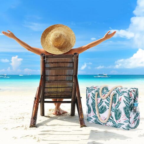 حقيبة الشاطئ وحقيبة حمام السباحة، حقائب كتف كبيرة جدًا مقاومة للماء والرمال مقاس XXL مع سحاب علوي، وجيوب جانبية للزجاجات in Kuwait