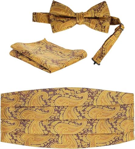 Gioberti Kids/Boys' Adjustable Satin And Paisley Cummerbund Set With Formal Bow Tie and Pocket Square in Saudi Arabia