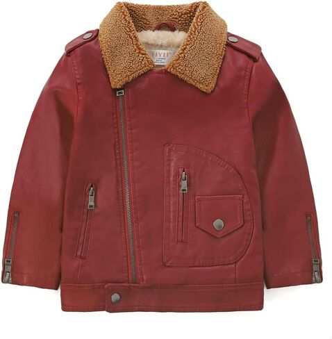 LJYH Grils Winter Faux shearling Lapel Leather Jackets Kids Warm Lined Biker Coats in Saudi Arabia