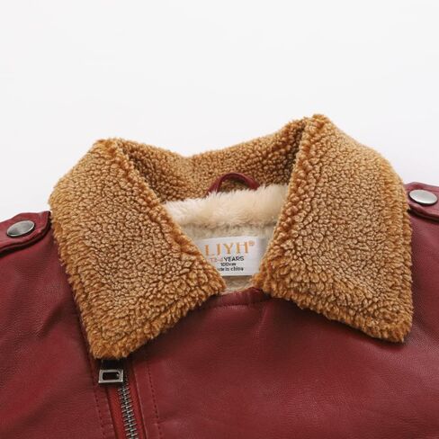 LJYH Grils Winter Faux shearling Lapel Leather Jackets Kids Warm Lined Biker Coats in Saudi Arabia