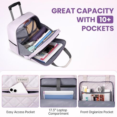 Ytonet Rolling Laptop Bag Women, 17.3 Inch Rolling Briefcase for Women, Waterproof Rolling Computer Bag Laptop Bag with Wheels for Work Travel College Business Overnight Wife Mom Teacher, Light Purple in Saudi Arabia