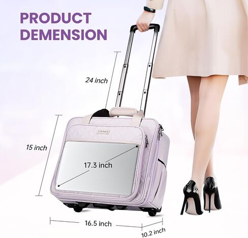 Ytonet Rolling Laptop Bag Women, 17.3 Inch Rolling Briefcase for Women, Waterproof Rolling Computer Bag Laptop Bag with Wheels for Work Travel College Business Overnight Wife Mom Teacher, Light Purple in Saudi Arabia