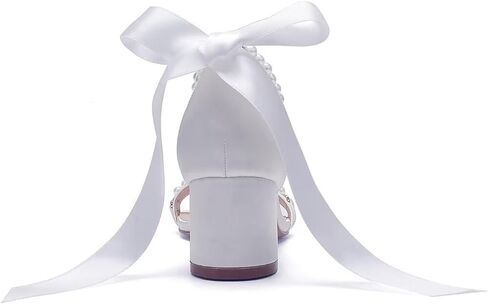 Block Heel Wedding Sandals, Pearl Embellished Ankle Strap, Low Heel Bridal Shoes for Women, Size EU 36-41 in Saudi Arabia