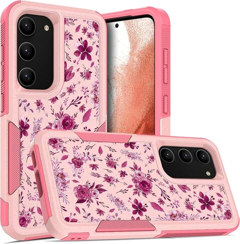 Glisten - Samsung Galaxy S23 Case, Samsung S23 5G Armor Case - Floral Burgundy Pattern Printed Heavy Duty Military Grade Protection Shockproof Pink Armor Phone Case/Cover for Galaxy S23 5G. in Kuwait