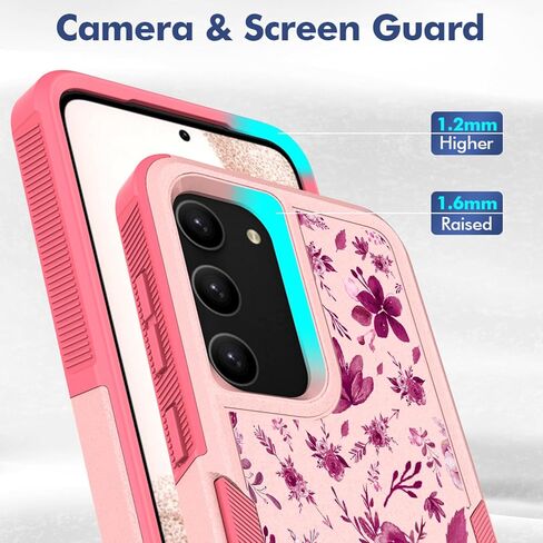 Glisten - Samsung Galaxy S23 Case, Samsung S23 5G Armor Case - Floral Burgundy Pattern Printed Heavy Duty Military Grade Protection Shockproof Pink Armor Phone Case/Cover for Galaxy S23 5G. in Kuwait