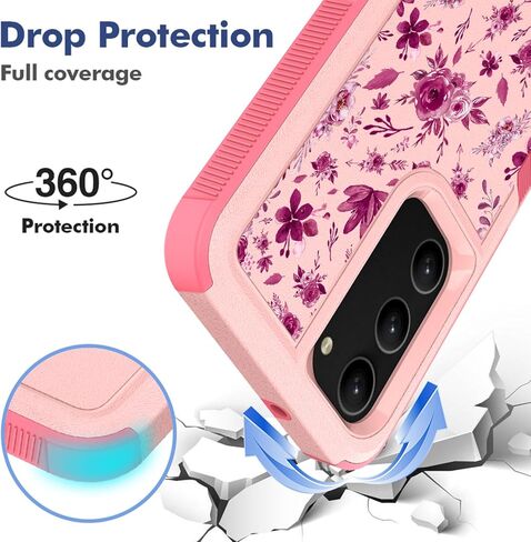 Glisten - Samsung Galaxy S23 Case, Samsung S23 5G Armor Case - Floral Burgundy Pattern Printed Heavy Duty Military Grade Protection Shockproof Pink Armor Phone Case/Cover for Galaxy S23 5G. in Kuwait