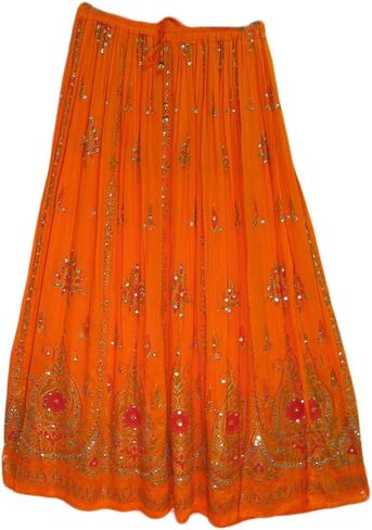 Yoga Trendz Womens Indian Sequin Crinkle Broomstick Gypsy Long Skirt (3 Piece) in Saudi Arabia