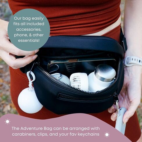 Maxie & Nova Theme Park Essentials Fanny Pack & Handheld USB Fan, Collapsible Water Bottle, Rain Ponchos, Cooling Towel, & Silicone Straw Keychain - Hiking, Concerts, Cruises, Sporting Events (Black) in Kuwait