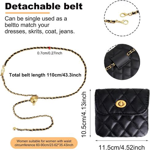 PU Leather Women Belt Bag, Adjustable Metal Chain Belt with Detachable Purse Crossbody Waist Bag Link Belt Bag Skinny Waistband Chain for Dresses in Saudi Arabia