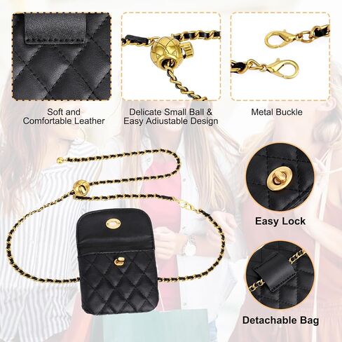 PU Leather Women Belt Bag, Adjustable Metal Chain Belt with Detachable Purse Crossbody Waist Bag Link Belt Bag Skinny Waistband Chain for Dresses in Saudi Arabia