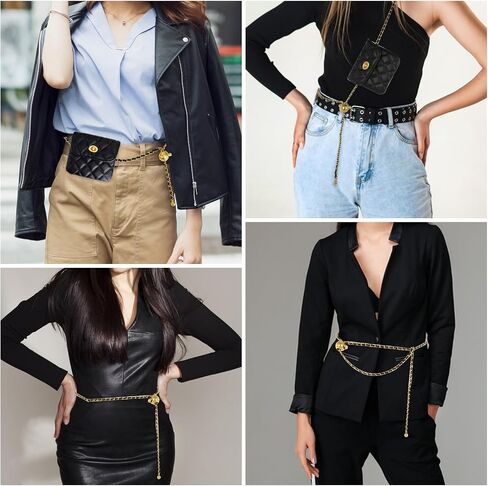 PU Leather Women Belt Bag, Adjustable Metal Chain Belt with Detachable Purse Crossbody Waist Bag Link Belt Bag Skinny Waistband Chain for Dresses in Saudi Arabia