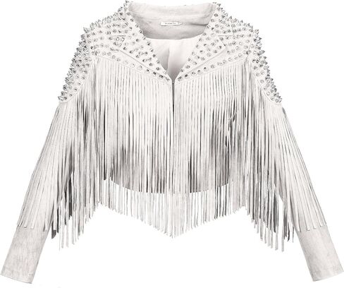 Fashion SX Women's fashionable short style rivet decoration tassel faux fur motorcycle jacket in Saudi Arabia