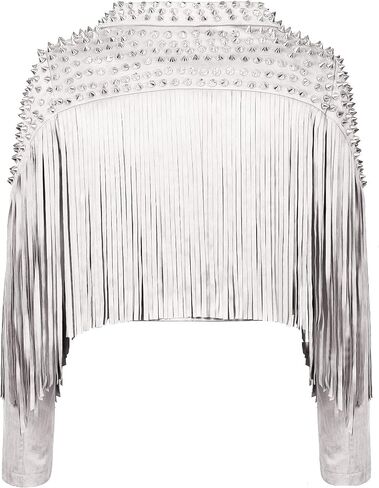 Fashion SX Women's fashionable short style rivet decoration tassel faux fur motorcycle jacket in Saudi Arabia