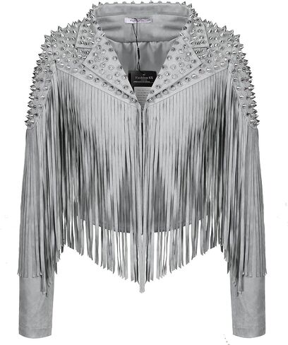 Fashion SX Women's fashionable short style rivet decoration tassel faux fur motorcycle jacket in Saudi Arabia