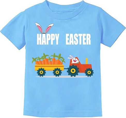 2022 Easter Day Gift for Toddler Boy Girl Tractor Loving Bunny Egg Gnomes Short Sleeve Tshirt Infant Kids Tee Tops 1-7 Years in Kuwait