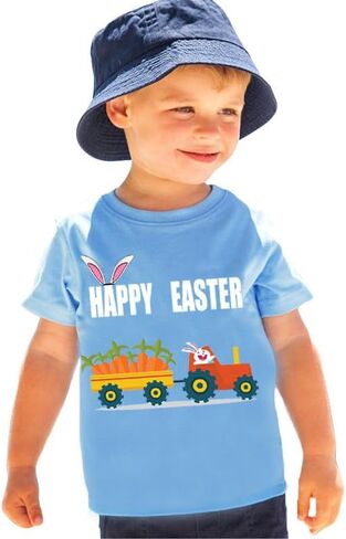 2022 Easter Day Gift for Toddler Boy Girl Tractor Loving Bunny Egg Gnomes Short Sleeve Tshirt Infant Kids Tee Tops 1-7 Years in Kuwait