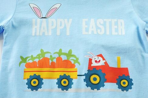 2022 Easter Day Gift for Toddler Boy Girl Tractor Loving Bunny Egg Gnomes Short Sleeve Tshirt Infant Kids Tee Tops 1-7 Years in Kuwait