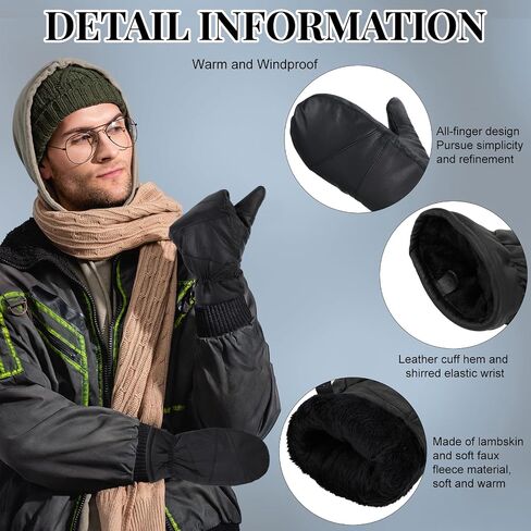 4 Pairs Unisex Winter Genuine Leather Mittens Thermal Mitten Gloves Men Women Lambskin Outdoor Leather Gloves Windproof Warmer Winter Mittens for Winter Warm Christmas Gifts in Saudi Arabia