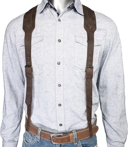 Hide & Groom, Riveted Suspenders with Adjustable Size Straps, Handmade from Full Grain Leather - Bourbon Brown, Bourbon Brown, Unique in Saudi Arabia