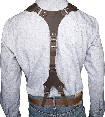 Hide & Groom, Riveted Suspenders with Adjustable Size Straps, Handmade from Full Grain Leather - Bourbon Brown, Bourbon Brown, Unique in Saudi Arabia
