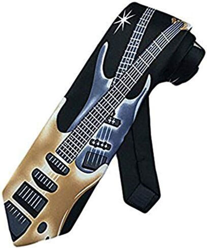 ربطة عنق للرجال أسود مع الذهب والرمادي جيتار كهربائي روك آند رول ميوزيك ربطة عنق in Kuwait