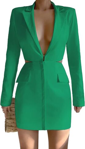 فستان بليزر نسائي بأكمام طويلة من ARTFREE أنيق مثير بياقة على شكل V عميقة وطية صدر السترة فساتين قصيرة غير رسمية 2024 in Kuwait