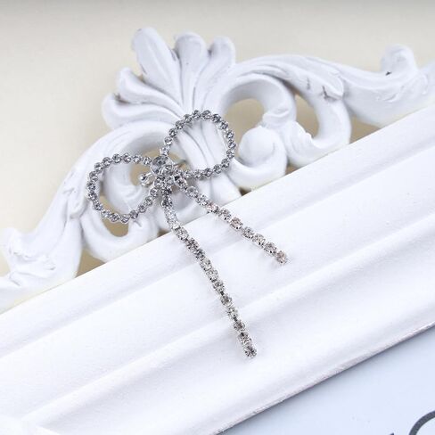 Boho Crystal Bow Ear Clip Earrings Vintage Silver CZ Cartilage Clip Earrings Rhinestone Bow Clip Cuff Earrings Minimalist Bow Wrap Hoop Earrings Jewelry for Women and Girls(left) in Saudi Arabia