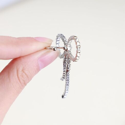Boho Crystal Bow Ear Clip Earrings Vintage Silver CZ Cartilage Clip Earrings Rhinestone Bow Clip Cuff Earrings Minimalist Bow Wrap Hoop Earrings Jewelry for Women and Girls(left) in Saudi Arabia