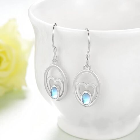 Moonstone Earrings 925 Sterling Silver Dangle Earrings For Women Girl Teens Jewelry Gifts for Mother's Day Birthday Gift, Sterling Silver, Moonstone in Kuwait