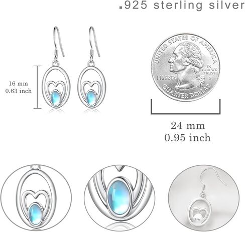 Moonstone Earrings 925 Sterling Silver Dangle Earrings For Women Girl Teens Jewelry Gifts for Mother's Day Birthday Gift, Sterling Silver, Moonstone in Kuwait