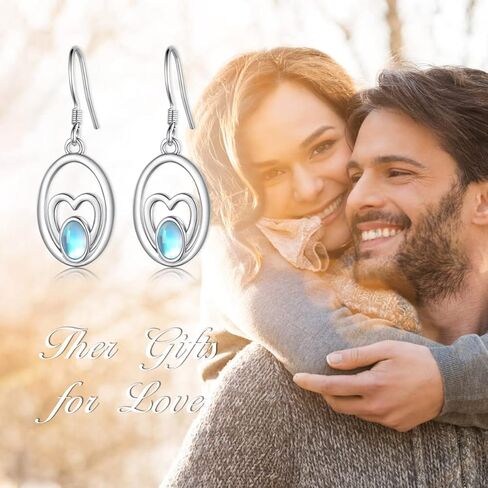 Moonstone Earrings 925 Sterling Silver Dangle Earrings For Women Girl Teens Jewelry Gifts for Mother's Day Birthday Gift, Sterling Silver, Moonstone in Kuwait