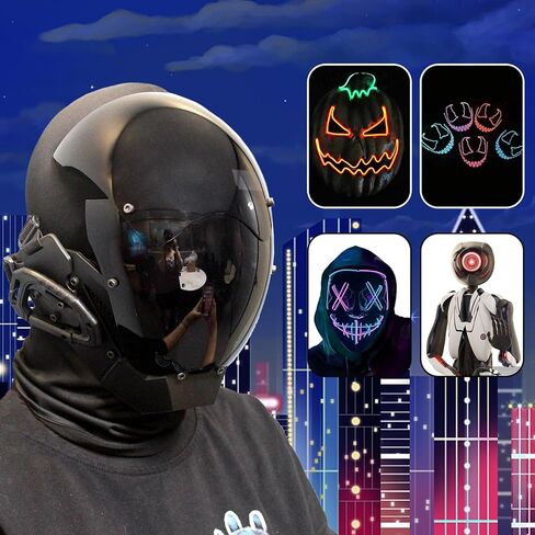 قناع بانك اسود من توساو، قناع تنكري للهالوين، مناسب للحفلات والمهرجانات الموسيقية، قناع فارس تنكري، خوذة فنية مستقبلية، قناع سايبر رائع، اكسسوارات تنكرية، قناع وجه كامل in Kuwait