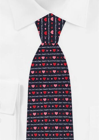 Jacob Alexander Men's Happy Valentine's Day Hearts and Love Arrows Regular Length Neck Tie - Black White Red in Saudi Arabia