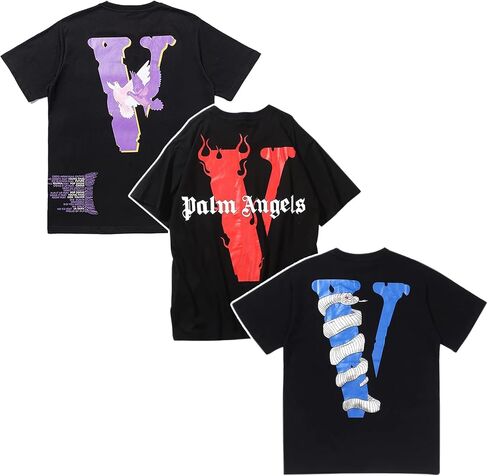 Men's T-Shirt 3 Pack Short Sleeve Flower Graphic Tees Novelty Tops Women Casual Hip Hop Crew Neck Shirts Dove Letter PythonBlack L in Saudi Arabia