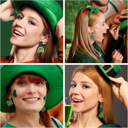 TRWWELL 6Pairs St Patrick's Day Acrylic Green Earrings for Women Leaf Lucky Shamrock Drop Earrings Rainbow Hat Clover Earrings Irish Holiday Jewelry Gift in Saudi Arabia