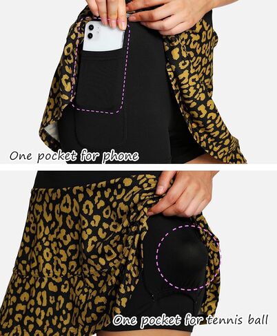 QUEENIEKE تنانير رياضية خفيفة الوزن للتنس مع جيوب قصيرة، تنانير جولف للجري للنساء، مقاس L، طباعة الفهد الأصفر in Kuwait