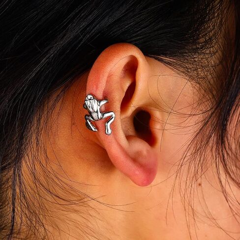1 PCS Vintage Gold and Silver Frog Ear Cuffs Earrings Non-Pierced Cute Frogs Shaped Cartilage Clip Climber Ear Wrap Animal Earrings Frog Ear Jewelry Frog Non-Piercing Cuff Ear Clip in Saudi Arabia