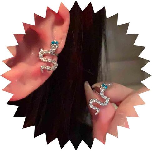 Aneneiceera Vintage Emerald Snake Cuff Earrings Silver Snake Wide Ring Helix Earrings Green Crystal Cuff Earrings Punk Non Pierced Clip on Earrings Gothic Minimalist Earcuff Earring Jewelry for Women and Girls in Saudi Arabia