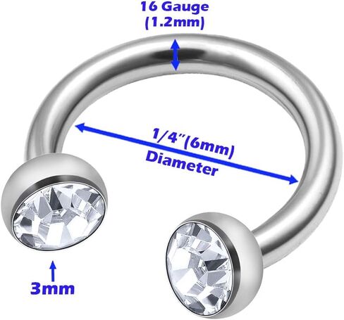 MATIGA 2Pcs Surgical Steel 16 gauge ring horseshoe Piercing Jewelry Septum Daith Eyebrow Tragus Cartilage 3mm Crystal More Choices in Saudi Arabia