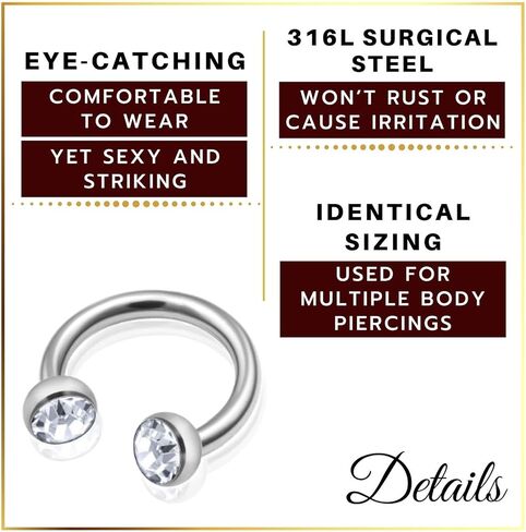 MATIGA 2Pcs Surgical Steel 16 gauge ring horseshoe Piercing Jewelry Septum Daith Eyebrow Tragus Cartilage 3mm Crystal More Choices in Saudi Arabia