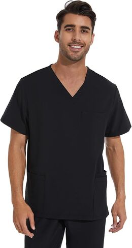 COZYFIT Scrub Top للرجال - مقشر رقبة على شكل حرف V قابل للتمدد مع 3 جيوب، مقشر مضاد للتجاعيد للرجال in Kuwait
