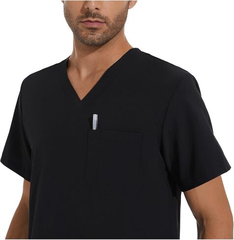 COZYFIT Scrub Top للرجال - مقشر رقبة على شكل حرف V قابل للتمدد مع 3 جيوب، مقشر مضاد للتجاعيد للرجال in Kuwait