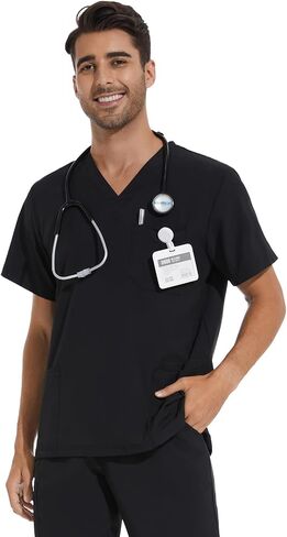 COZYFIT Scrub Top للرجال - مقشر رقبة على شكل حرف V قابل للتمدد مع 3 جيوب، مقشر مضاد للتجاعيد للرجال in Kuwait