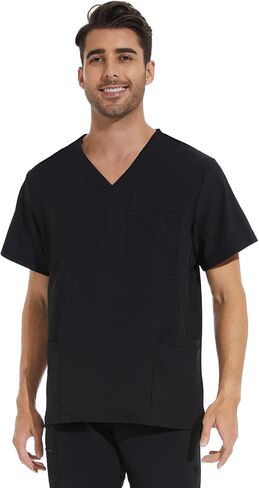 COZYFIT Scrub Top للرجال - مقشر رقبة على شكل حرف V قابل للتمدد مع 3 جيوب، مقشر مضاد للتجاعيد للرجال in Kuwait