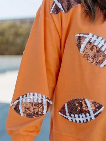 ChiyeeKiss Womens Sparkle Football Sequin Rugby Sweatshirt Game Day Y2K Crewneck Oversized Shirt Long Sleeve Fleece Pullover in Saudi Arabia