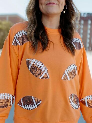 ChiyeeKiss Womens Sparkle Football Sequin Rugby Sweatshirt Game Day Y2K Crewneck Oversized Shirt Long Sleeve Fleece Pullover in Saudi Arabia