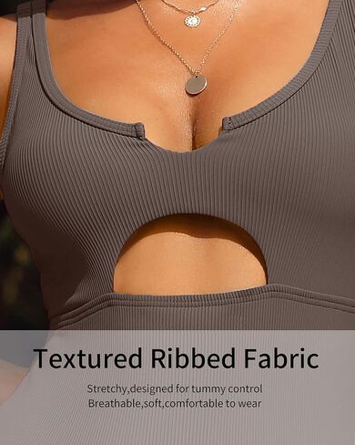 Charmo Ribbed One Piece Swimsuits for Women Cutout Scoop Neck Bathing Suit High Cut Padded Monokini in Kuwait